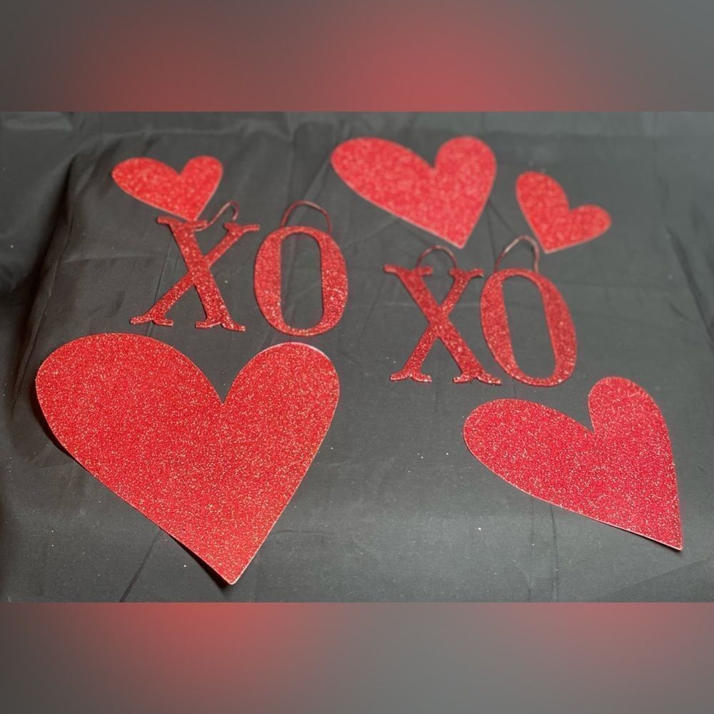 4 NEW! Glitzy Sparkles XOXO Red Glitter Letters Bonus 5 Glitter Hearts Love Deco